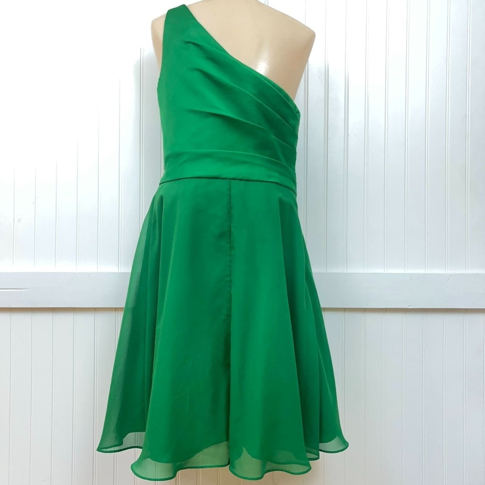 Wtoo Bridesmaid Dress Green One Shoulder Chiffon Flowy A Line Sleeveless Prom 10 - Picture 3 of 7
